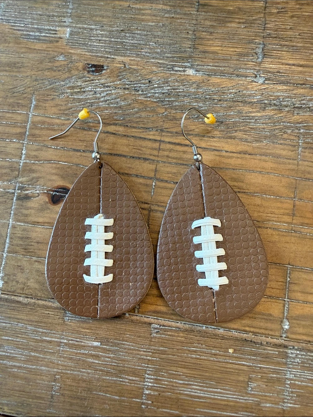 Brown Football Leatherette Teardrop Earrings